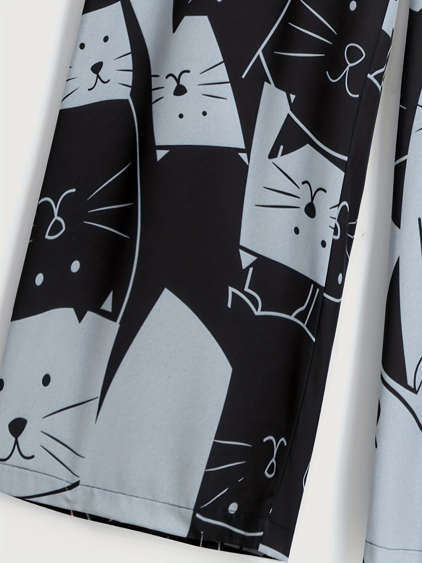  Colorblock Cat Print Wide Leg Pants