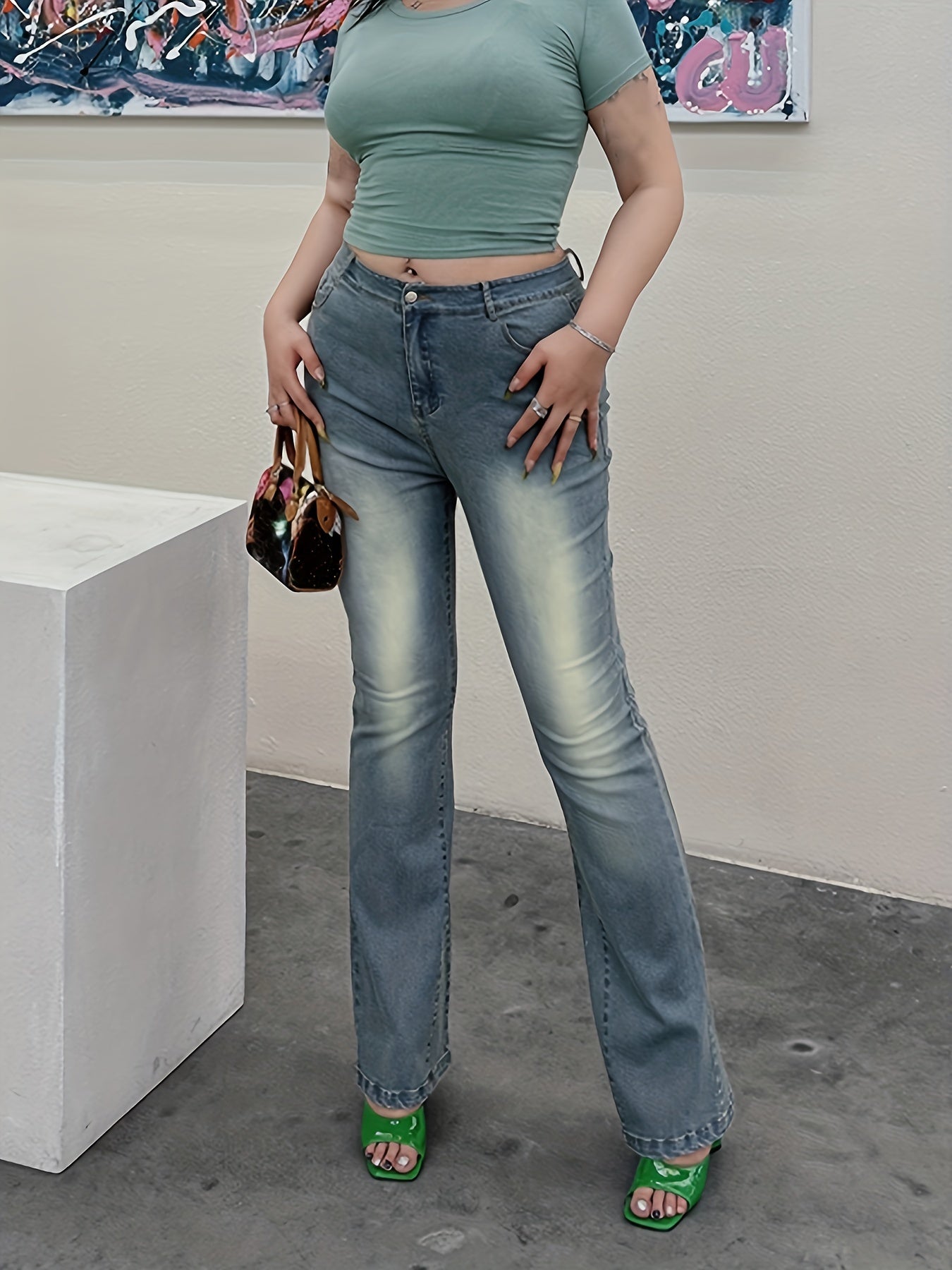  Button Fly Flared Leg Jeans