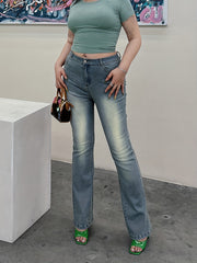  Button Fly Flared Leg Jeans