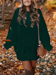  Cable Lantern Sleeve Sweater Dress Loose Fit M