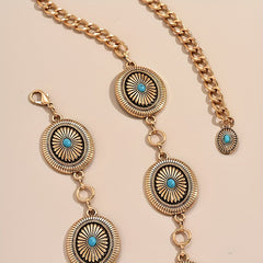 Vintage Turquoise Geometric Carved Tassel Waist Chain