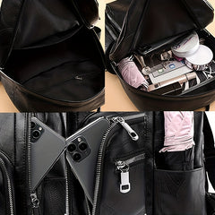 Embossed Backpack Zipper Large Capacity Knapsack Soft Faux Leather