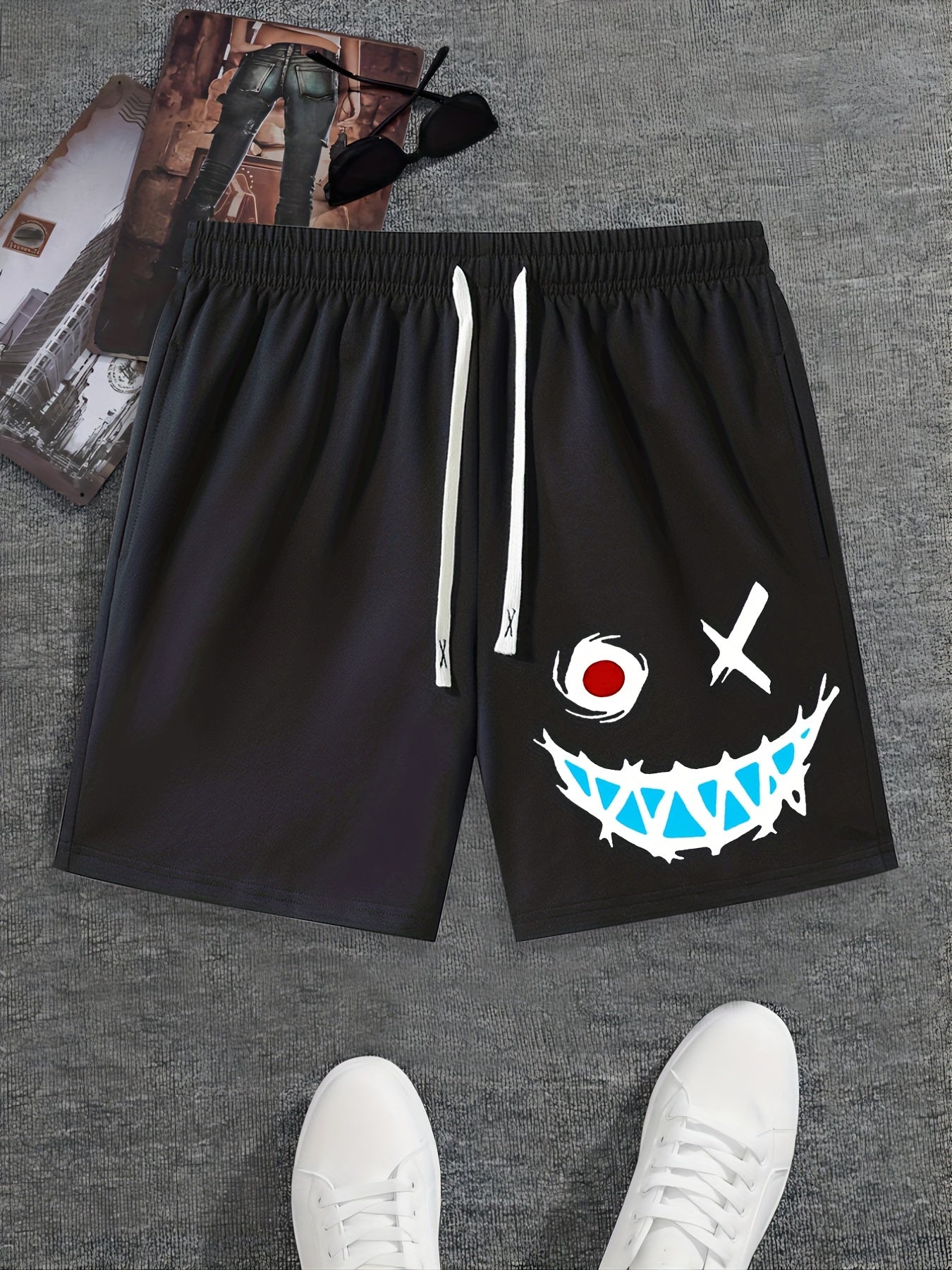 Smile Print Men's Activewear Drawstring Shorts