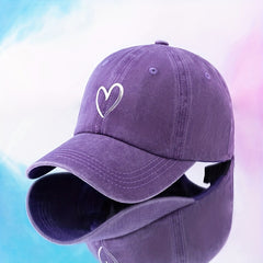 Heart Print Vintage Baseball Cap Solid Washed Distressed Dad Hats