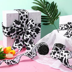 Cow Print Wired Edge Ribbon Cow Spot Pattern Ornaments Fabric Ribbons