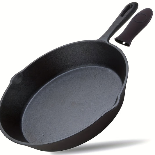 Pre Seasoned Cast Iron Frying Pan 25.4cm Silicone Handle Kitchen