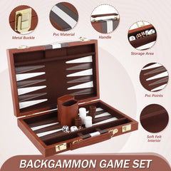 Backgammon Set 2 players Classic with Leather Case Brow