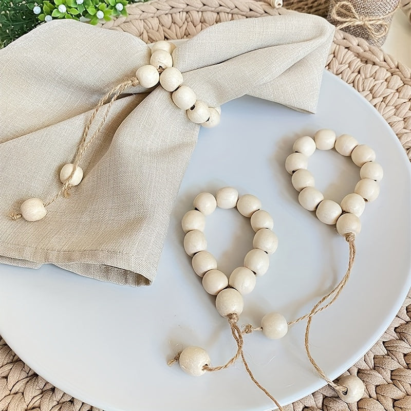 4pcs Wooden Beads Napkin Ring Double Thread Napkin Buckle
