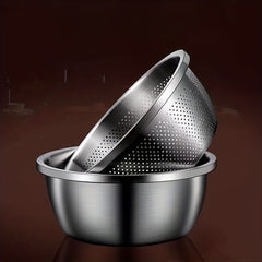 Stainless Steel Double Layer Colander Basket Set - Large Capacity, Reusable