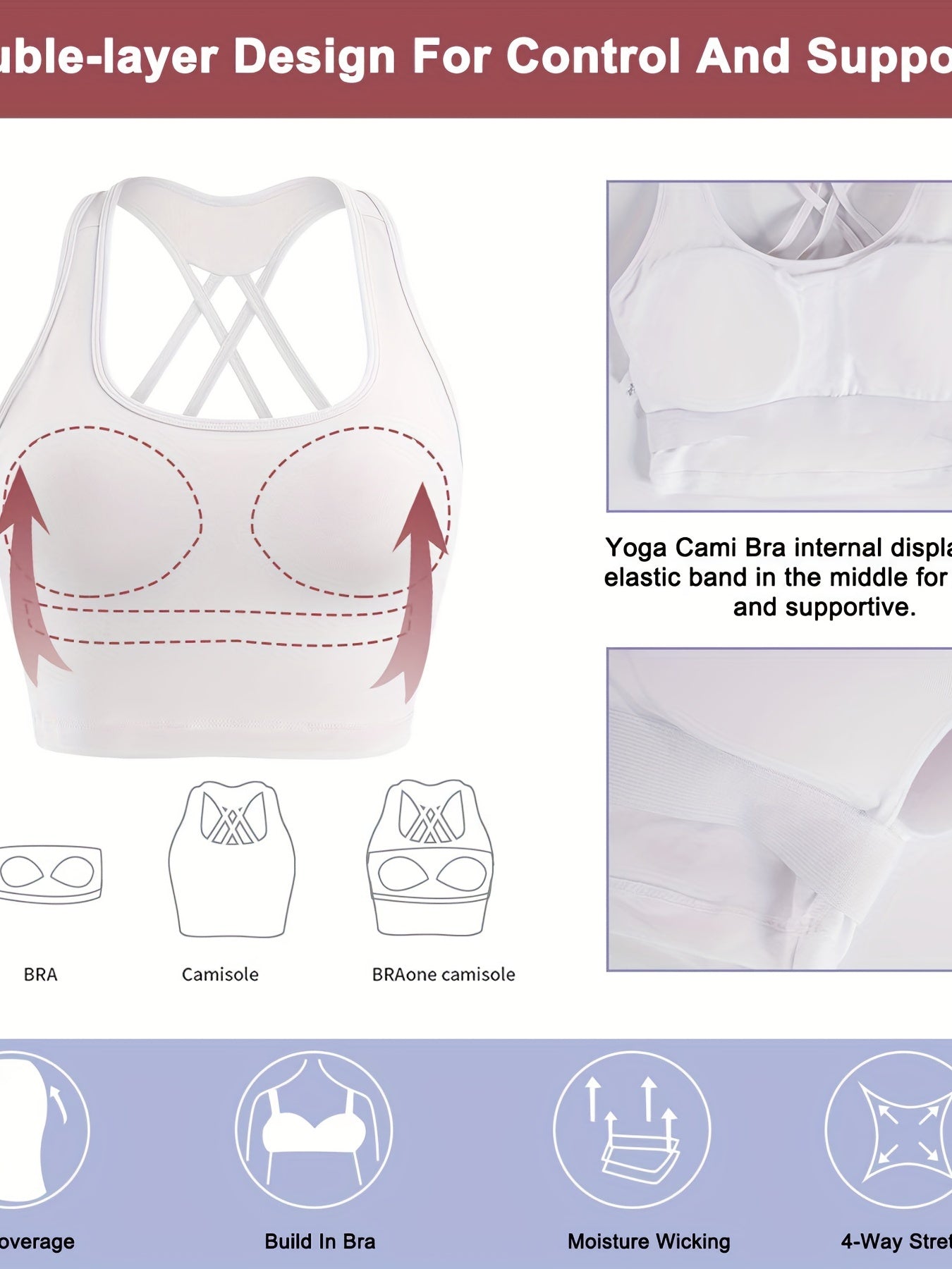Strappy Racerback Yoga Sports Bra Wirefree Pads Medium Impact