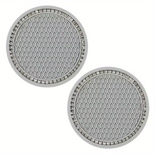 2pcs Rhinestone Water Cup Coaster for Car Interior Non Slip Multifunctional Pad