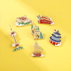 Chinese Style Scenic Monument Brooch DIY Clothes Hat Bag Backpack Accessory
