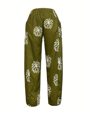Women's Plus Dandelion Print Wide Leg Pants With Pockets