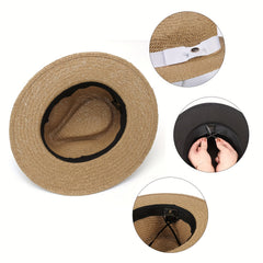 Wide Brim Paper Woven Sun Hat Adjustable Sweat Band