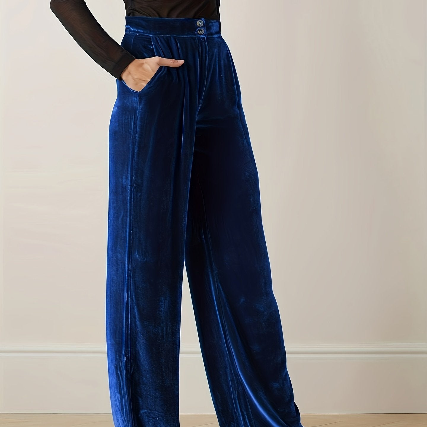  Velvet High Rise Wide Leg Trousers