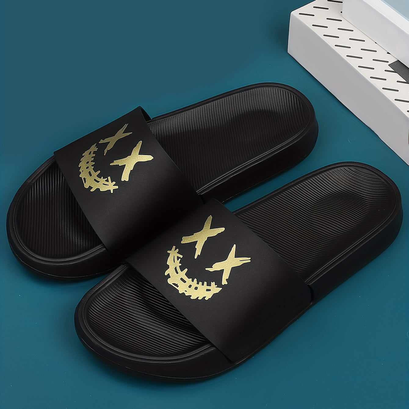 Men's Cartoon Smile Slip On Slides Soft Sole Slippers