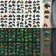 10 Pack Glow in the Dark Monster Truck Temporary Tattoos