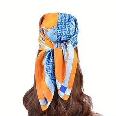Horse Print Square Scarf Block Bandana Satin Shawl Silk Neckerchief