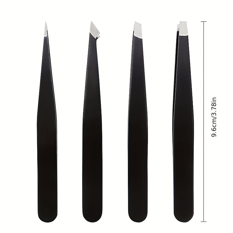 4pc Eyebrow Tweezers Set Precision Slant Flat Pointed Tips