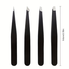 4pc Eyebrow Tweezers Set Precision Slant Flat Pointed Tips