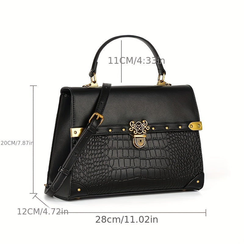 Crocodile Pattern Crossbody Bag Top Handle Satchel Handbag