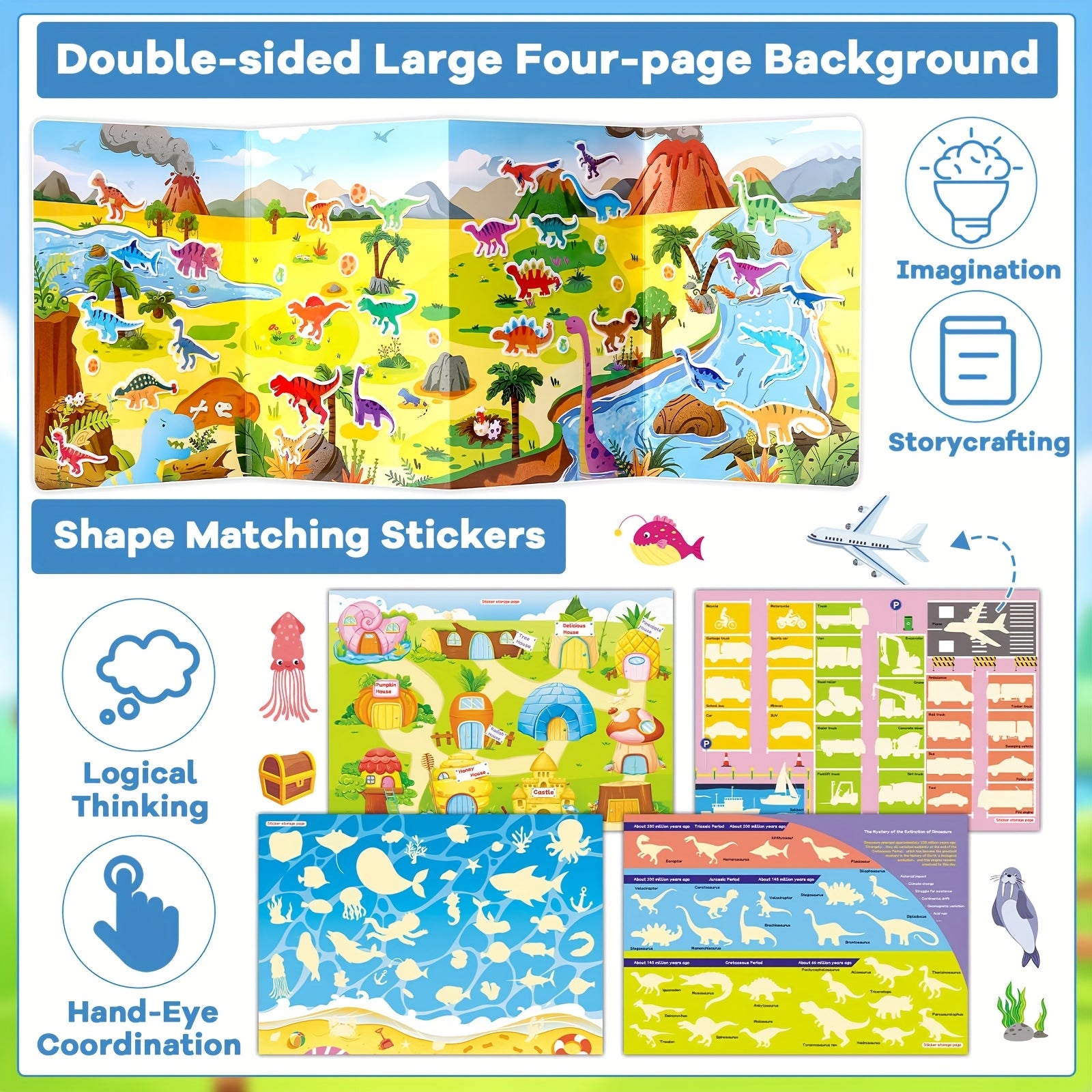 4 Sets Large Reusable Sticker Books for Toddlers