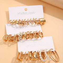 Golden Hoop Earrings with Faux Pearl Decor