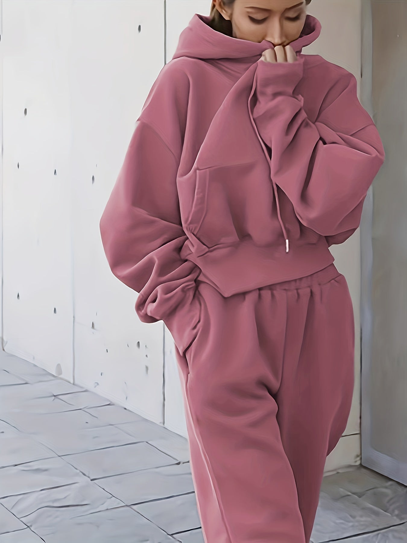2pcs Oversized Hooded Sweatshirts & Sweatpants Set Women's Clothing