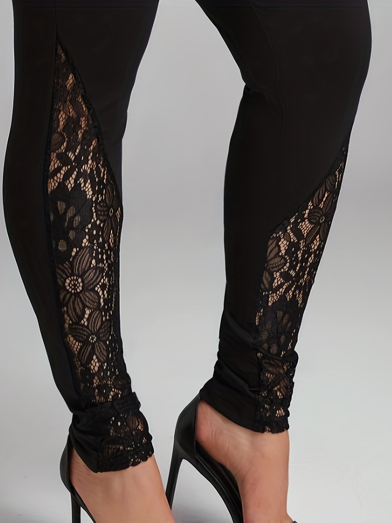  Sports Leggings Women's Plus Solid Contrast Lace Skinny