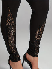  Sports Leggings Women's Plus Solid Contrast Lace Skinny
