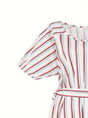  Striped Short Sleeve Midi Dress With Belt