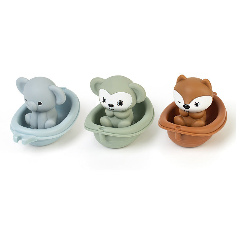 3pcs Kids' Floating Boat Toys Stackable ABS Plastic Animal Designs
