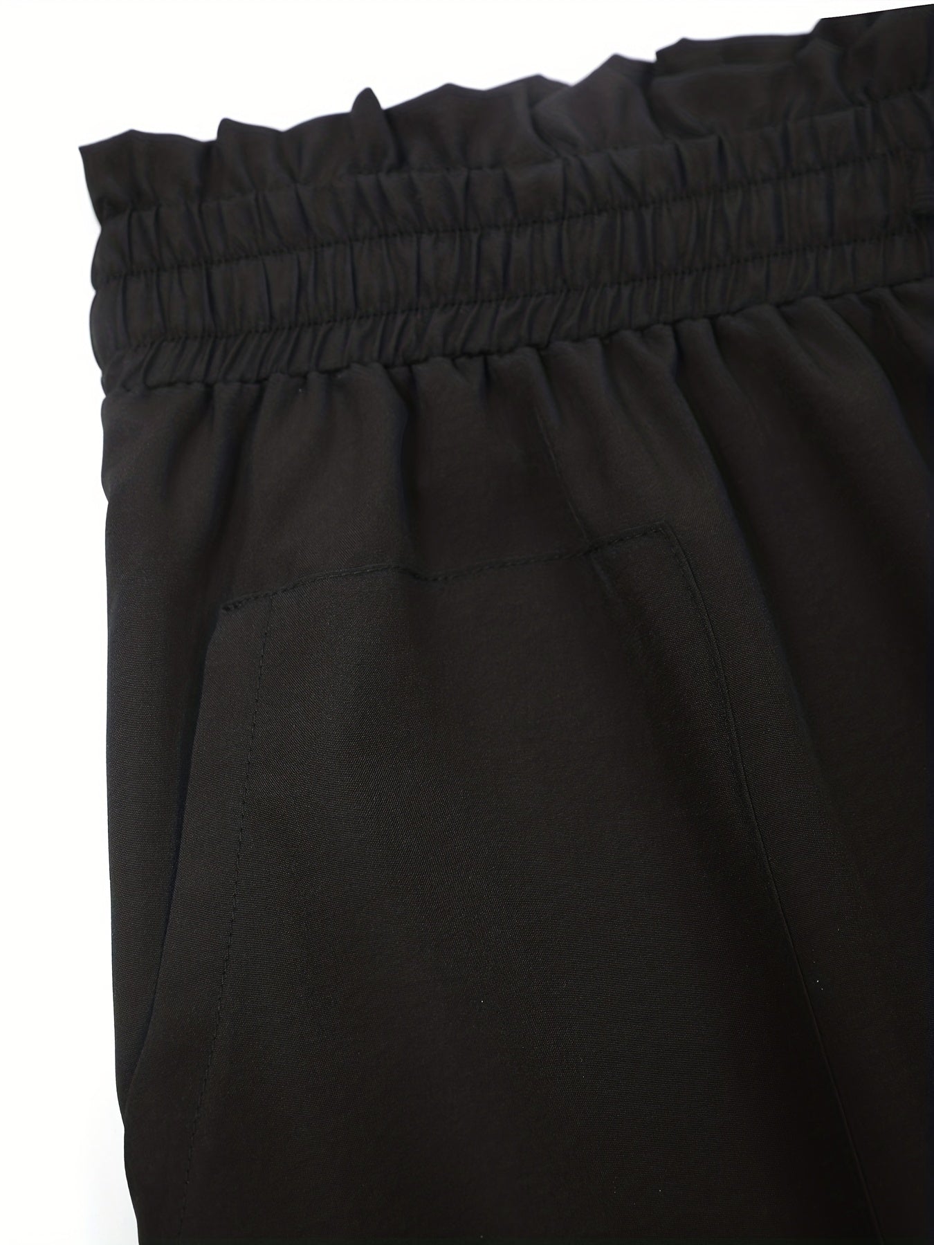  Solid Ruffle Trim High Rise Wide Leg Trousers