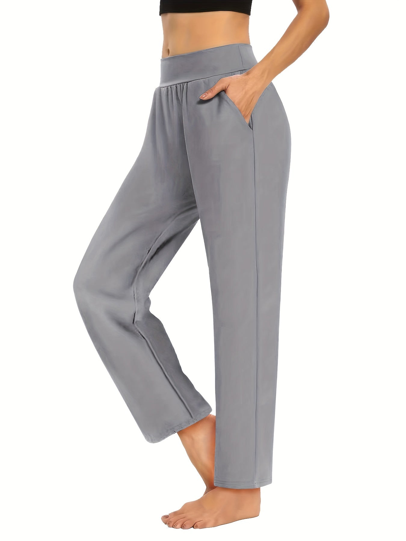  Pants Women's Plus Elastic High Rise Slim Fit Straight Leg Trousers