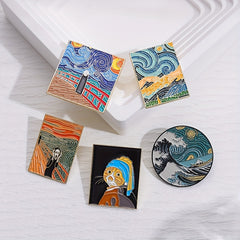 Sunflower Night Sky Enamel Pins - Oil Painting Art Brooches