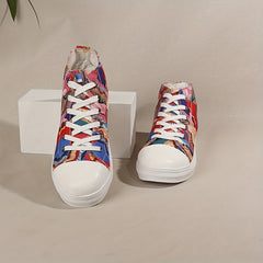 Women's Printed Canvas Mid Top Lace Up Sneakers Lightweight Shoes