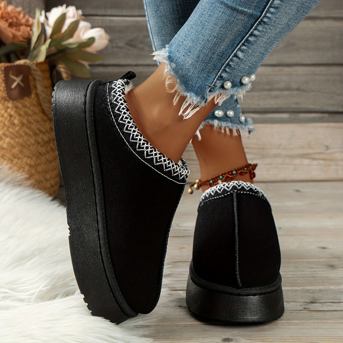 Women's Platform Short Boots Plush Lined Ankle Boots Winter Comfort