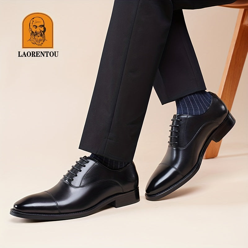 LAORENTOU Men's Leather Pointed Toe Lace Up Dress Shoes