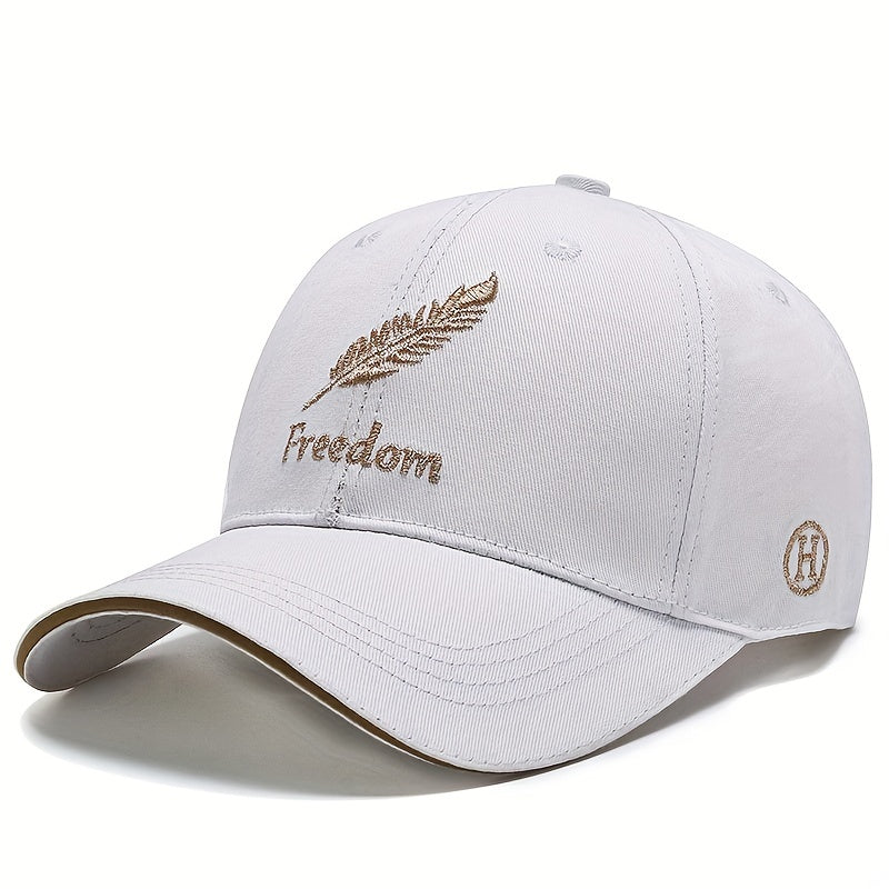 Feather Wheat Embroidery Baseball Cap Solid Cotton Dad Hat Unisex Casual Couple