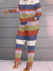  Colorblock Stripe Print 2 Piece Set