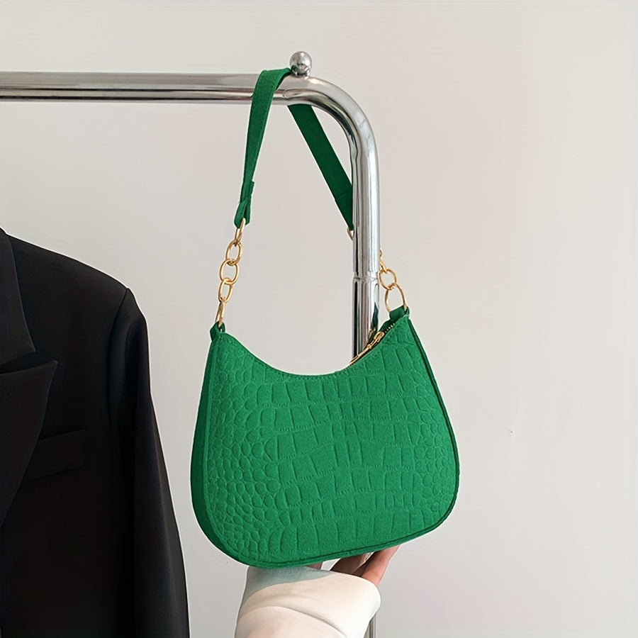 Stone Pattern Underarm Bag Fabric Textured Zipper Purse