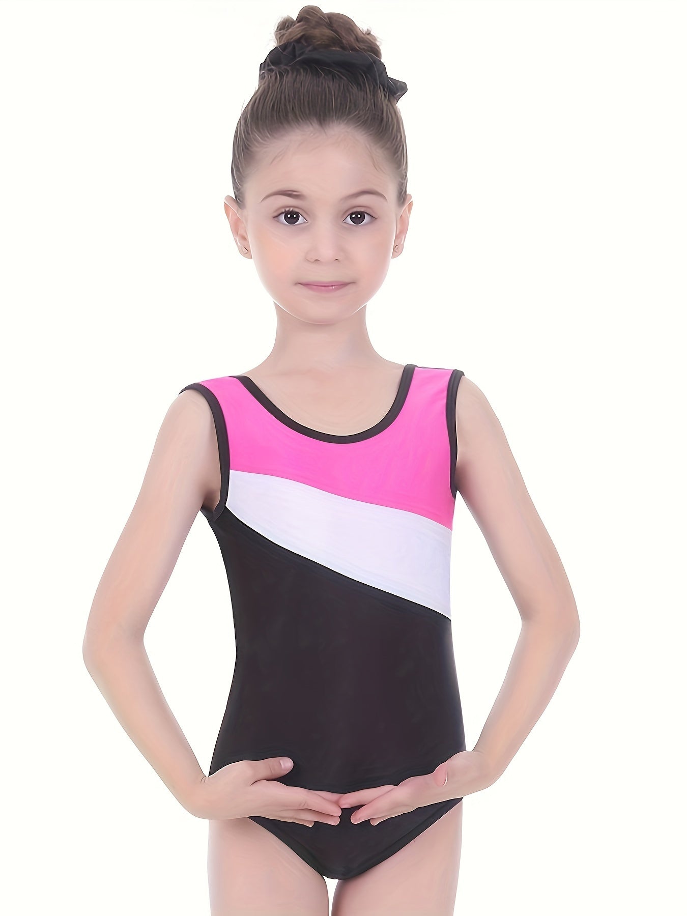 Girls Stretchy Colorblock Ballet Leotard Gymnastics Suit Romper
