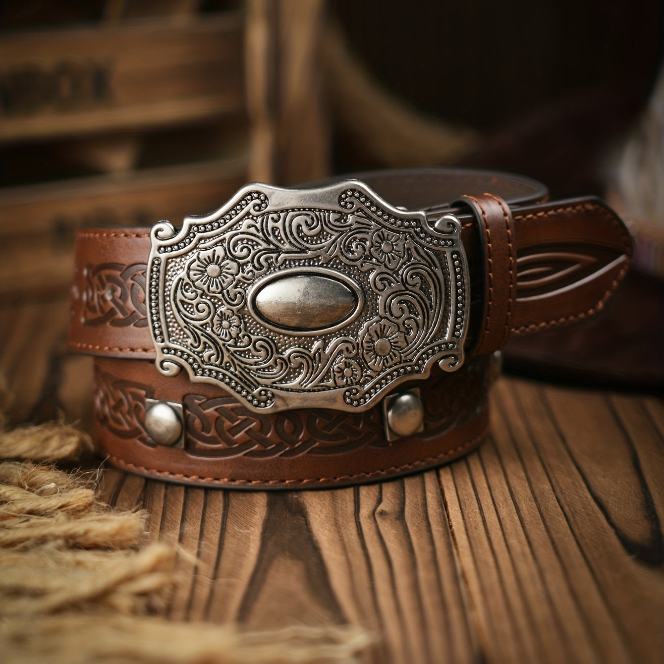 Vintage Pattern Buckle PU Leather Belt for Men