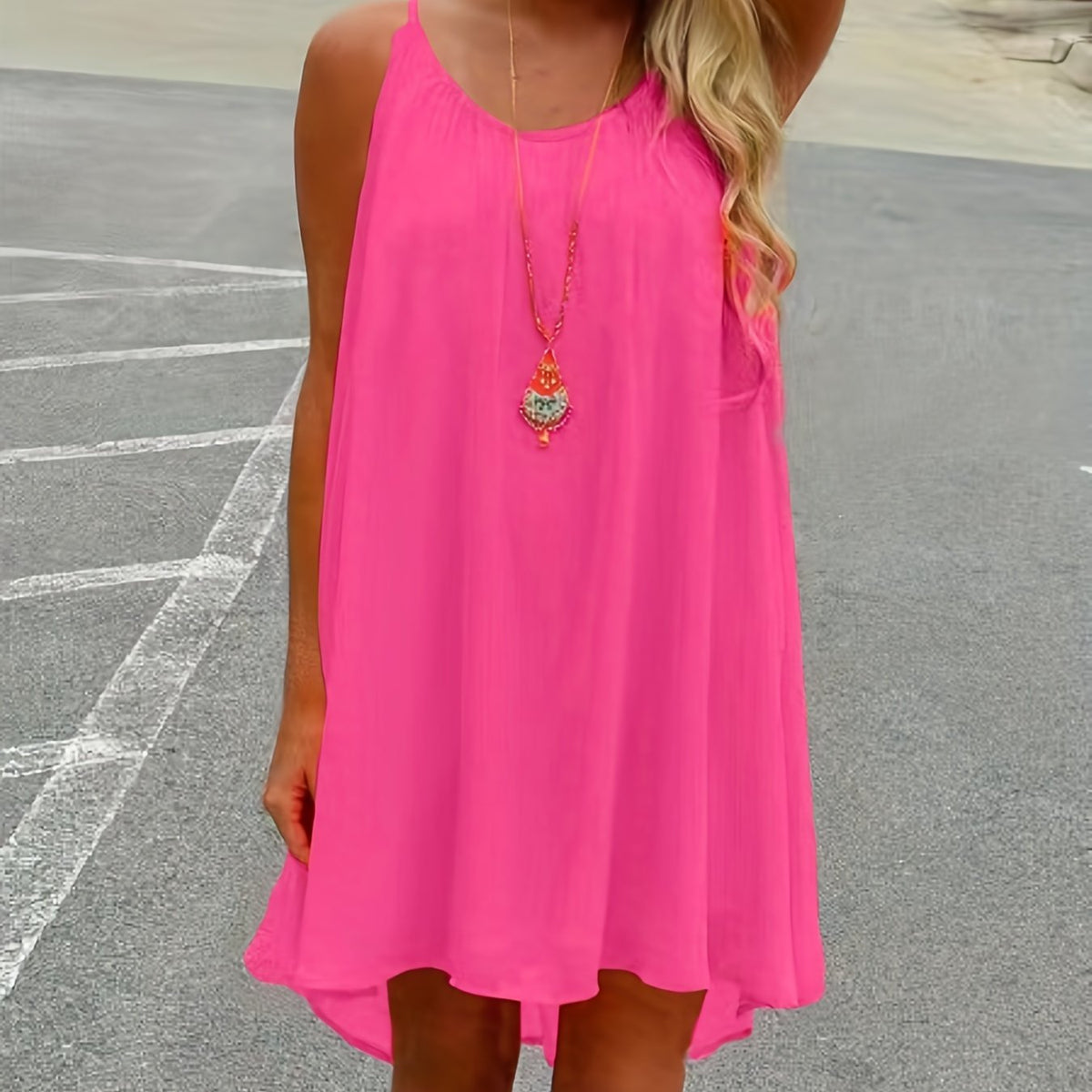  Casual Dress Women's Plus Round Neck Backless Loose Fit Dress