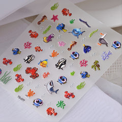 5D Shark Nail Stickers Marine Animals Art Decoration Nails Manicure Decor
