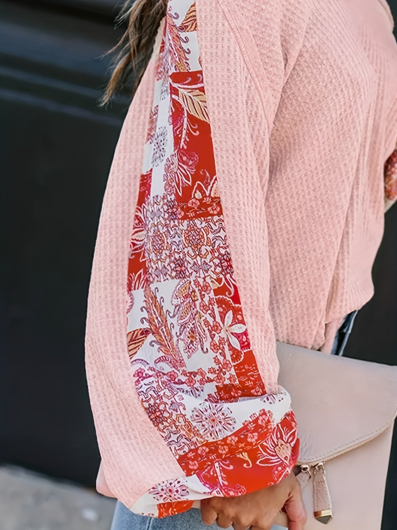  Colorblock Paisley Print Waffle Top