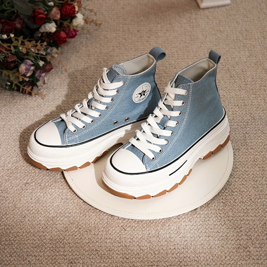 Women's High Top Canvas Platform Sneakers Lace Up Walking Shoes