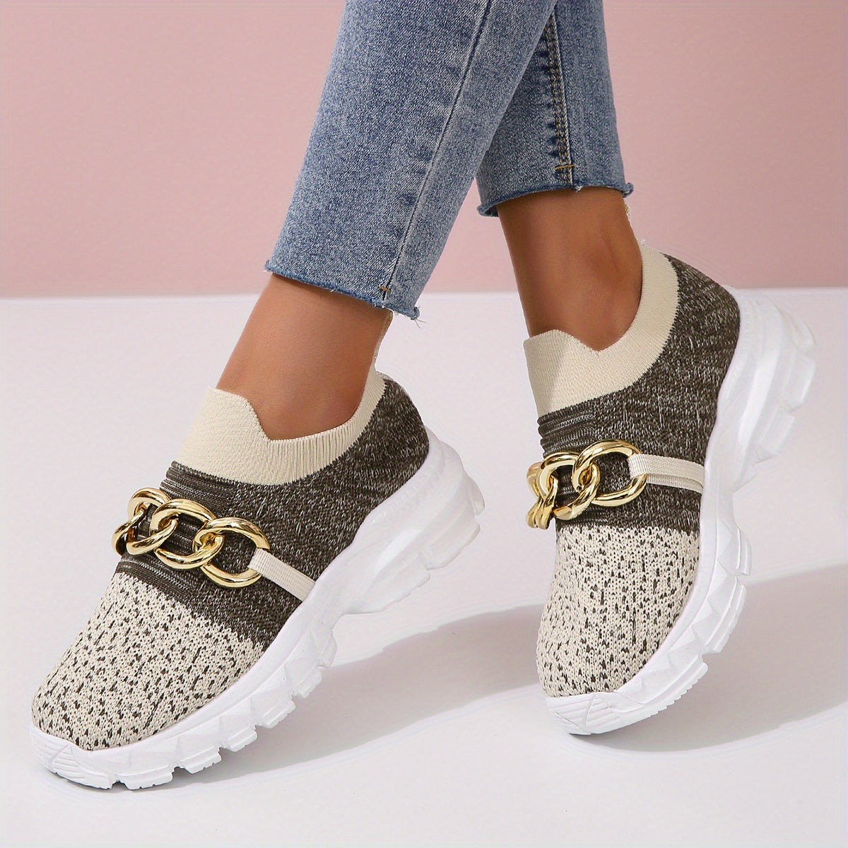 Women's Chain Decor Ombre Sneakers Slip On Comfort Casual Shoes