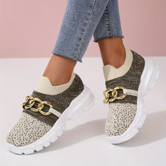 Women's Chain Decor Ombre Sneakers Slip On Comfort Casual Shoes