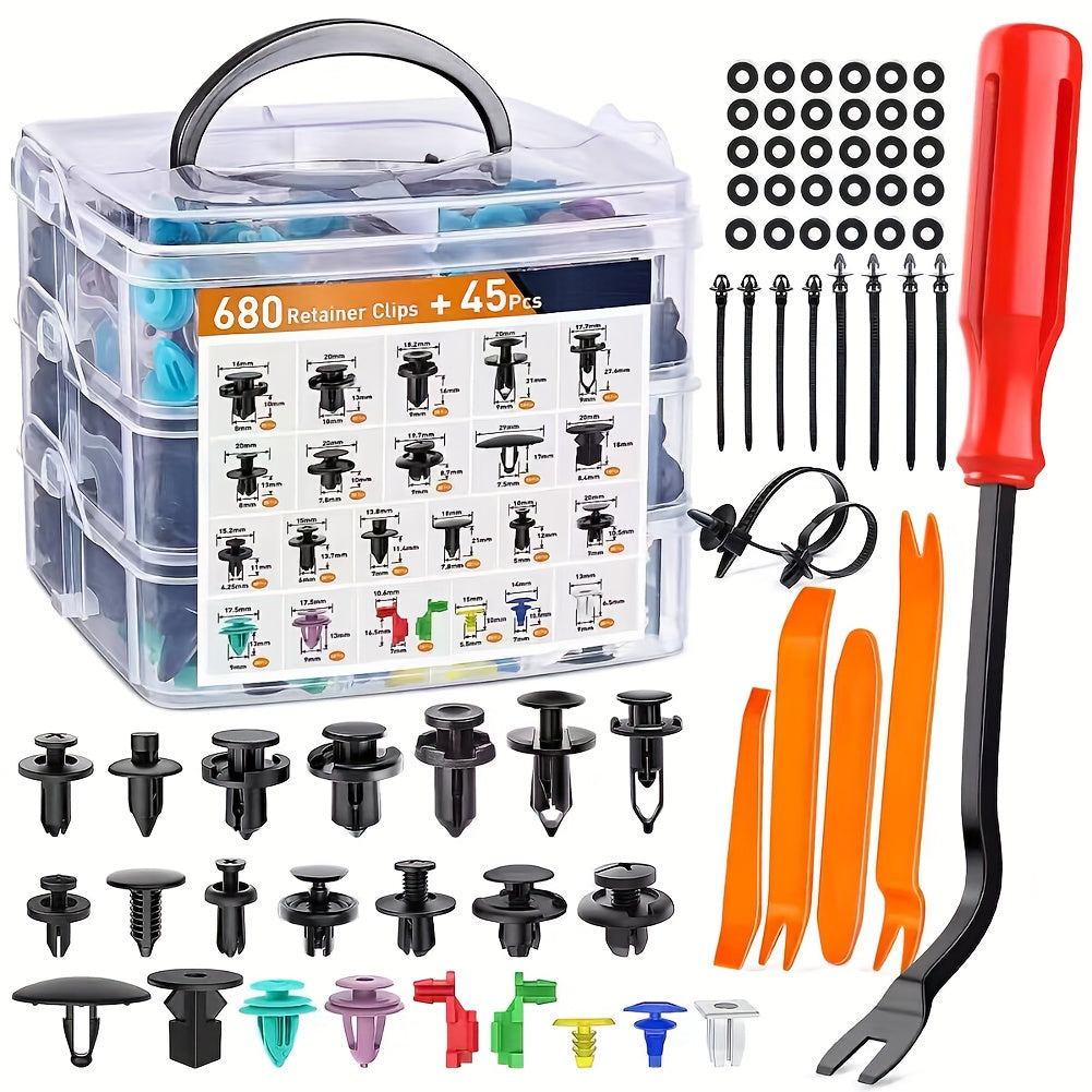 725pcs Auto Fastener Clips Car Body Push Retainer Pin Rivet Bumper Door Trim Pan